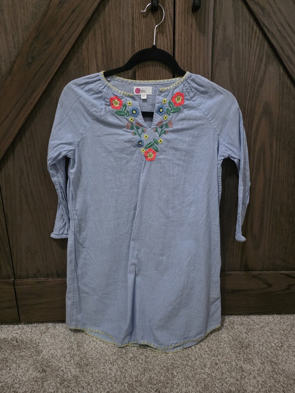 Mini Boden Light Blue Tunic with Floral Embroidery